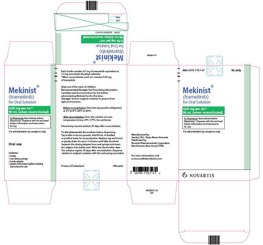 PRINCIPAL DISPLAY PANEL  								NDC 0078-1161-47 								Rx only 								Mekinist® (trametinib) for Oral Solution 								0.05 mg per mL* 								90 mL (when reconstituted) 								To Pharmacist: Reconstitute before dispensing*. Dispense with the enclosed Patient Information and Instructions for Use. 								For administration by caregivers only. 								NOVARTIS