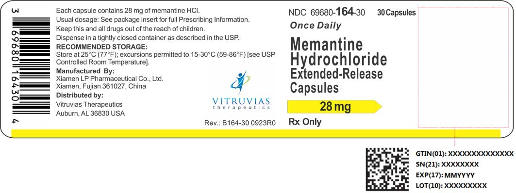 NDC 69680-164-30 30 capsules Rx Only Once-Daily Memantine HCl Extended- Release Capsules 28 mg