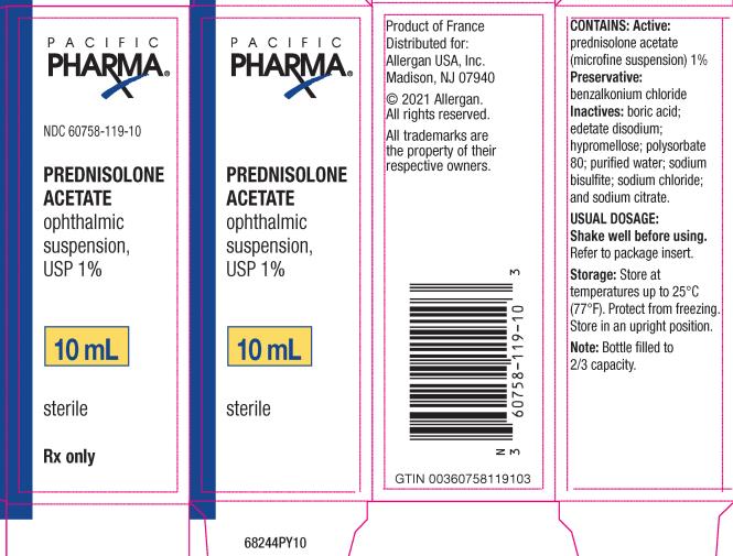 NDC 60758-119-10  PREDNISOLONE  ACETATE  ophthalmic  suspension,  USP 1%  10 mL  sterile  Rx only  