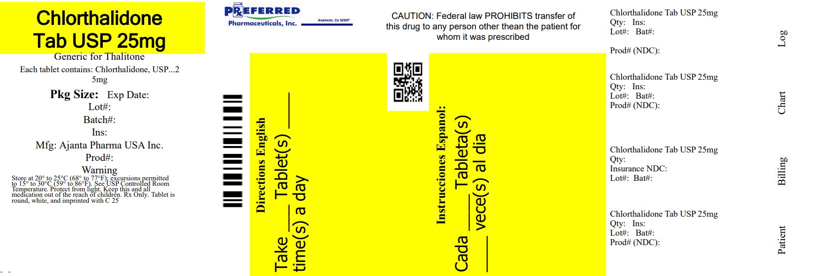 Chlorthalidone Tab USP 25mg 
