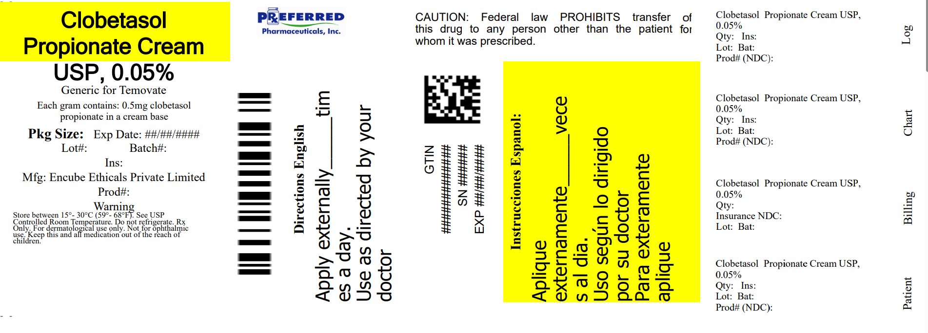 Clobetasol  Propionate Cream USP 0.05% E