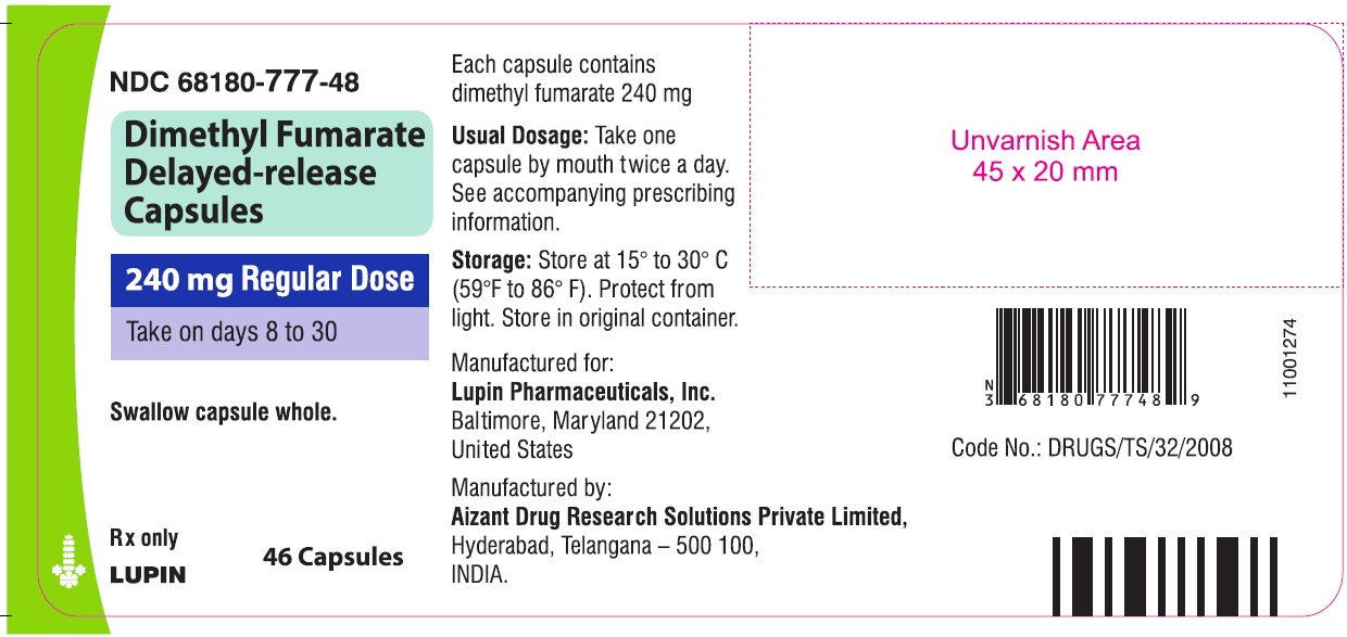 Dimethyl Fumarate Delayed-Release Capsules  NDC 68180-777-48: 240 mg Starter Dose  One bottle containing 46 capsules of 240 mg each