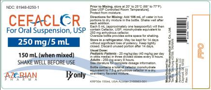 PRINCIPAL DISPLAY PANEL  NDC 81948-6250-1  CEFACLOR  For oral suspension, USP  250 mg/5 mL  150 mL (when mixed)  Rx Only  