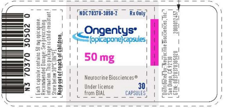 PRINCIPAL DISPLAY PANEL  NDC 70370-3050-2  Ongentys®  (opicapone) capsules  50 mg  30 Capsules  Rx only  