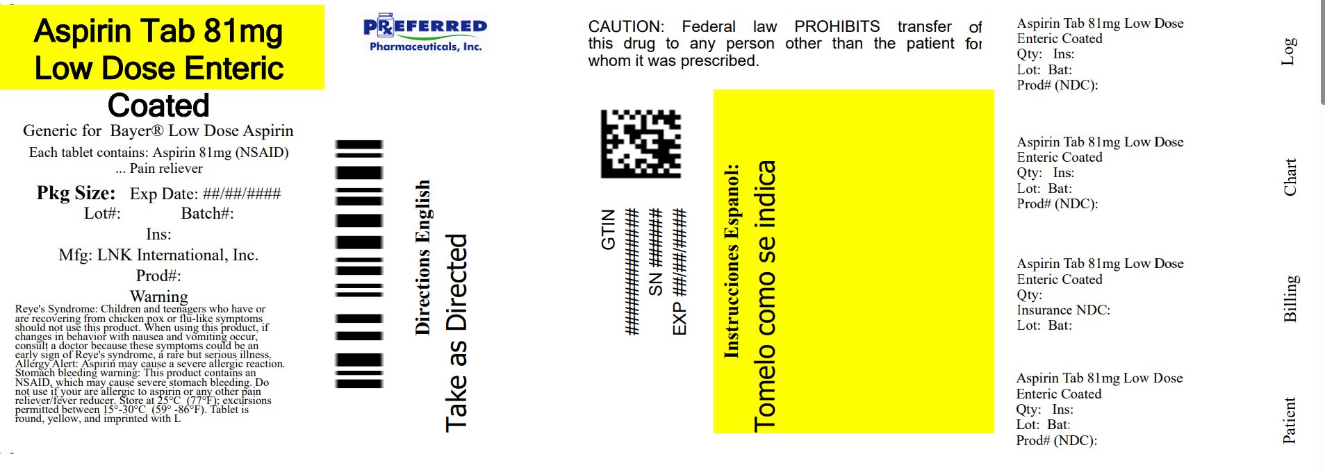 Aspirin Tab 81mg Low Dose Enteric Coated 