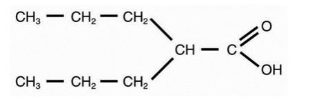 The following structural formula for Valproic acid (pKa 4.8) has a molecular weight of 144 and occurs as a colorless liquid with a characteristic odor. It is slightly soluble in water (1.3 mg/mL) and 