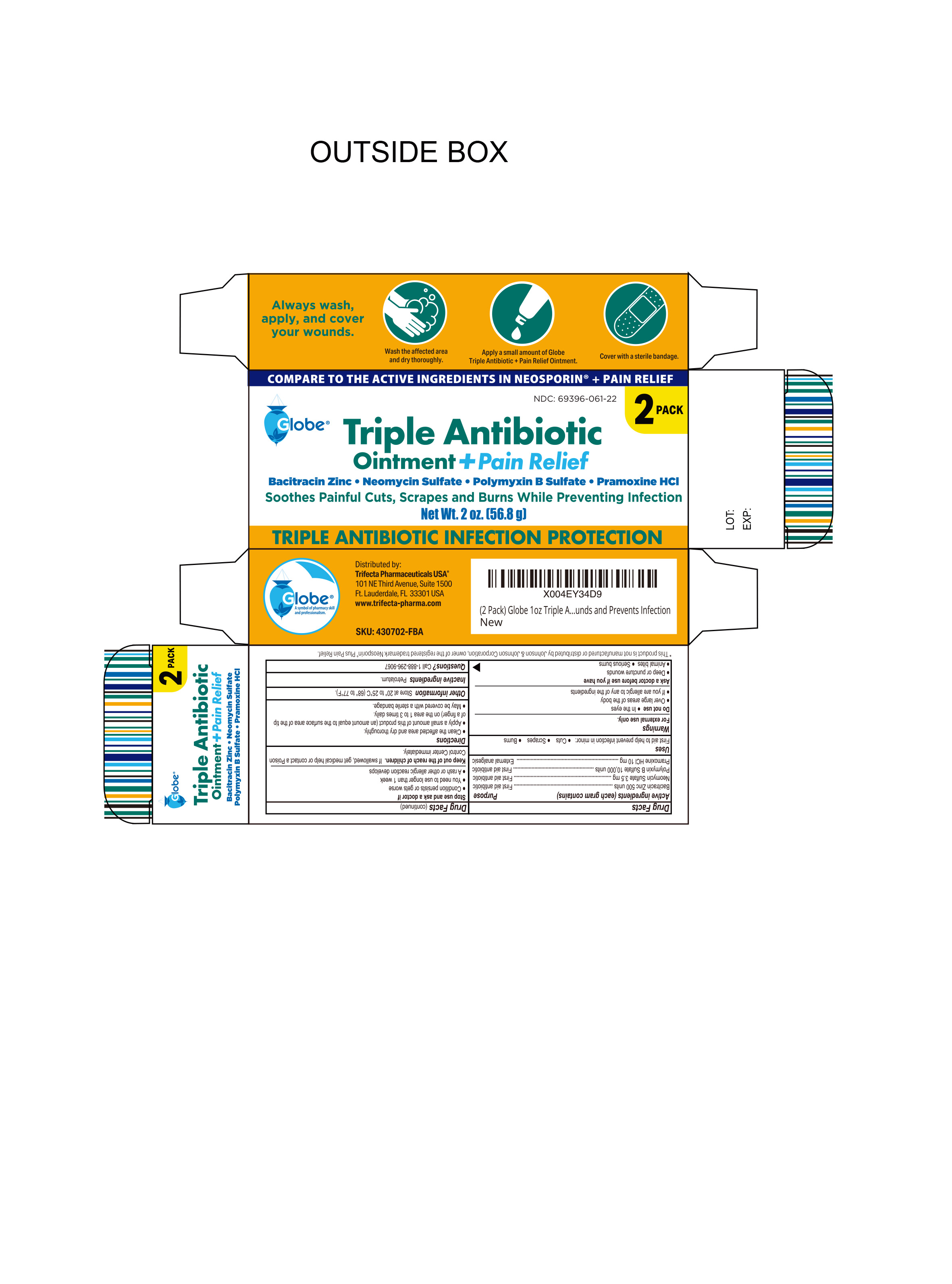 430702-FBA GLOBE TRIPLE ANTIBIOTIC OINTMENT PAIN RELIEF 1OZ 2PK BOX 111824 CDER JW