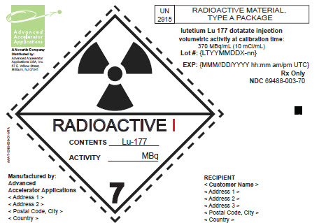 PRINCIPAL DISPLAY PANEL  							Type A Label (IATA) 							lutetium Lu 177 dotatate injection 							volumetric activity at calibration time: 							370 MBq/mL (10 mCi/mL) 							Rx Only 							NDC 69488-003-70 							