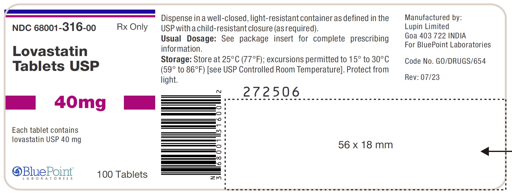 Lovastatin 40mg 100s Label Rev 07-23