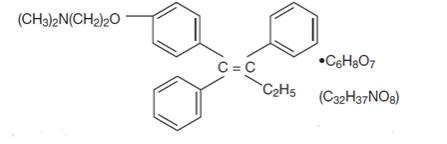 The structural formula for Tamoxifen citrate tablets, USP, a nonsteroidal antiestrogen, are for oral administration. Chemically, tamoxifen is the trans- isomer of a triphenylethylene derivative. The chemical name is (Z)2-[4-(1,2-diphenyl-1-butenyl) phenoxy]-N, N-dimethylethanamine 2
hydroxy-1,2,3- propanetricarboxylate
(1:1).