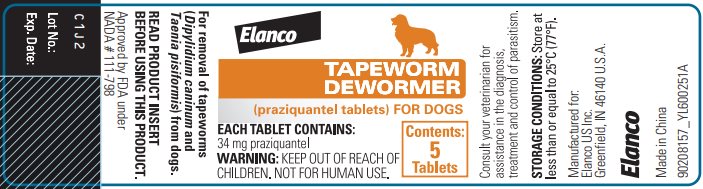 Tapeworm Dewormer (praziquantel tablets) for dogs Bottle Label