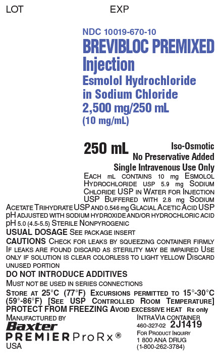 Representative Brevibloc 10mg Premier Pro Container Label 10019-670-10