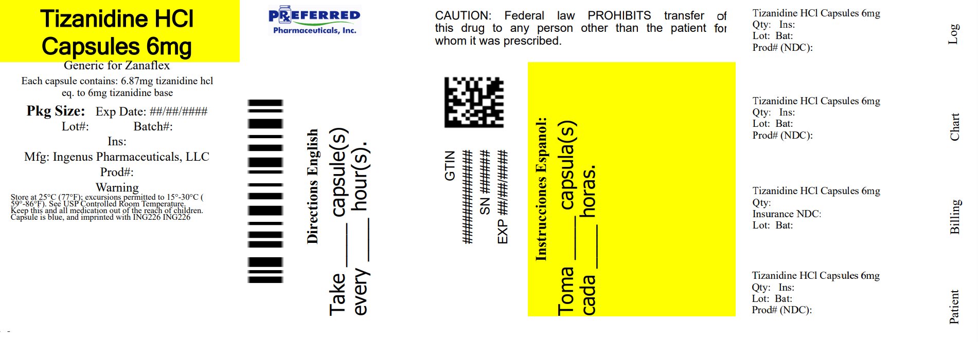 Tizanidine HCl Capsules 6mg 