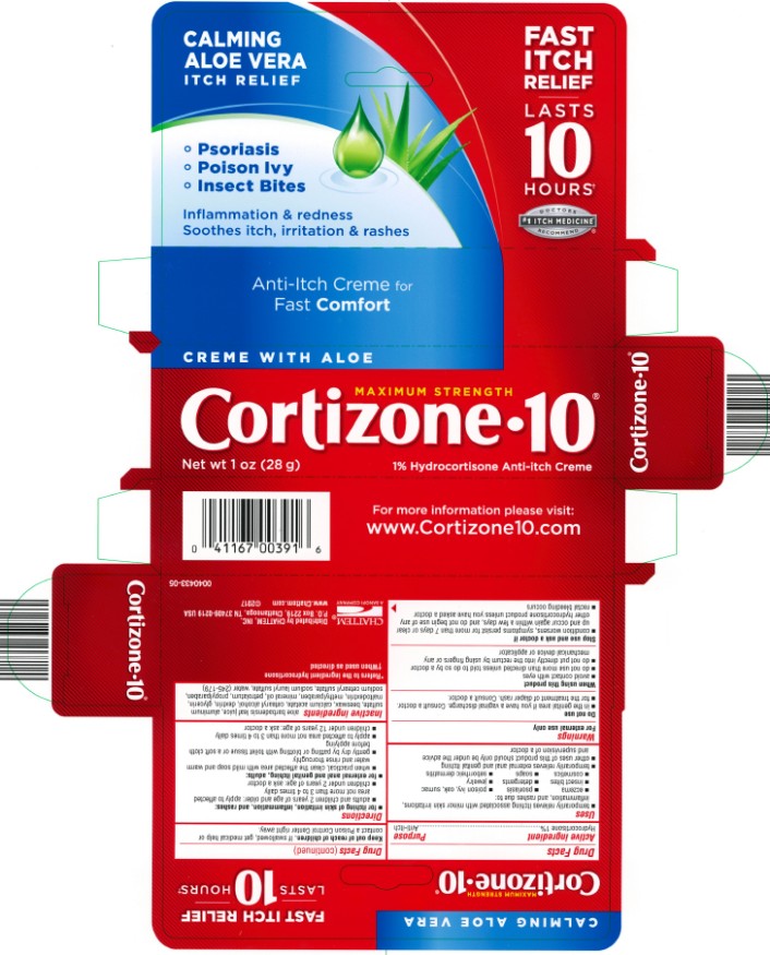 Principal Display Panel  Fast  Itch  Relief  Last  10  Hours  Calming  Aloe Vera  Itch Relief  •       Psoriasis  •       Poison Ivy  •       Insect Bites  Inflammation & redness  Soothes itch, irritation & rashes  DOCTORS  #1 ITCH MEDICINE*TM  RECOMMEND  MAXIMUM STRENGTH  Cortizone-10® plus  Net wt 1oz (28g)  1% Hydrocortisone Anti-Itch CREME  
