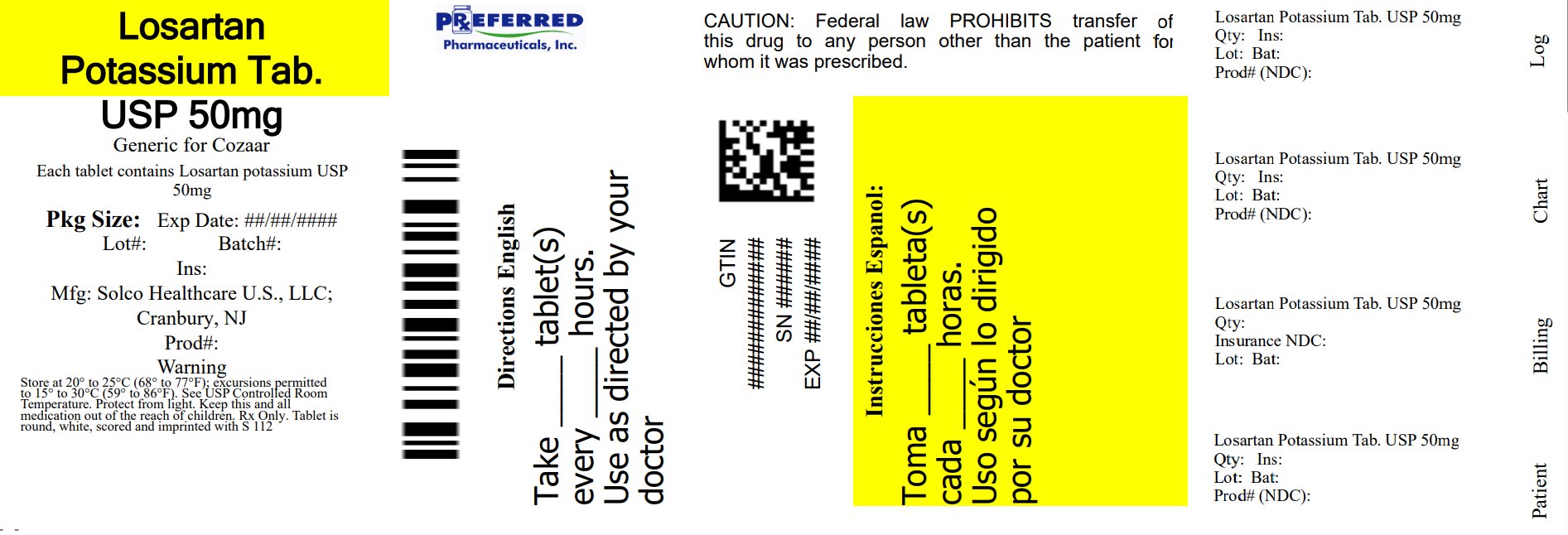 Losartan Potassium Tab USP 50mg Solco