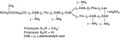 Polymyxin B Sulfate, the sulfate salt of polymyxin Bl and B2 (Structural formula)