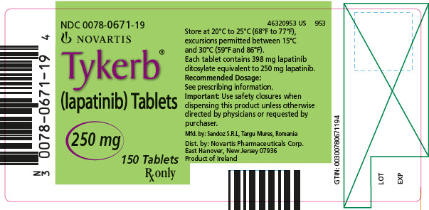 PRINCIPAL DISPLAY PANEL  							NDC 0078-0671-19 							NOVARTIS 							Tykerb® (lapatinib) Tablets 							250 mg 							150 Tablets 							Rx only