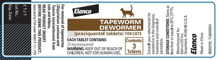 Tapeworm Dewormer (praziquantel tablets) for cats Bottle Label